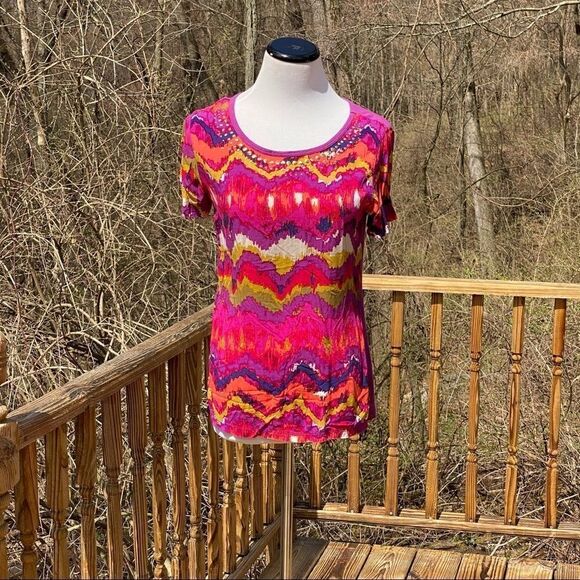 Oleg Cassini Sports Rayon/Cotton Gold Accent Top - Picture 1 of 9